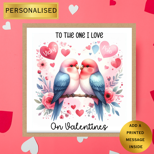 Personalised Valentines Day Card for Him or Her | Anniversary Card for Couple | Custom Love Birds Card | Romantic Valentine Card