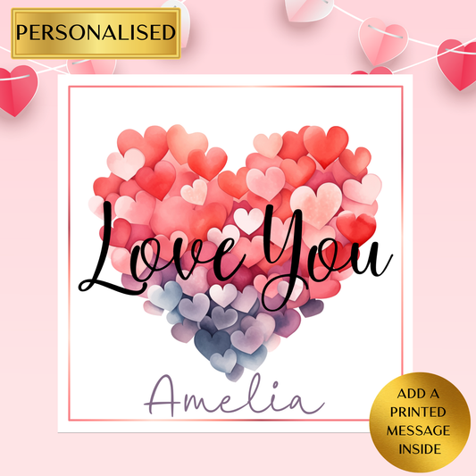 Personalised Love You Card | Valentine’s Day Card for Her or Him | Custom Name Romantic Heart Card | Anniversary Love Card