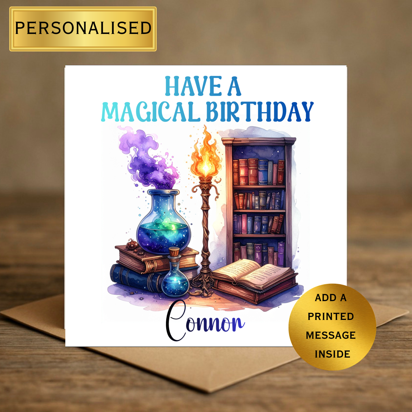Personalised Magical Birthday Card – Wizard Alchemist Fantasy Birthday – Custom Name – Any Age – Boys Girls Teens Adults