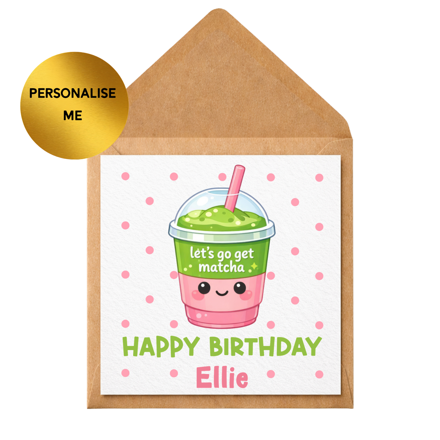 Personalised Matcha Birthday Card, Cute Kawaii Birthday Card, Funny Matcha Lover Card, Custom Name Birthday Card, Green Tea Card for Her