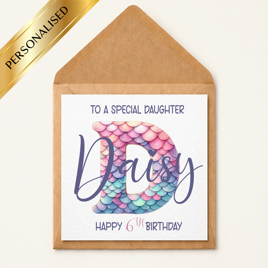 Personalised Girls Birthday Card | Mermaid Initial Birthday Card | Custom Name & Age Card | Girls Birthday Card | Mermaid Birthday Card