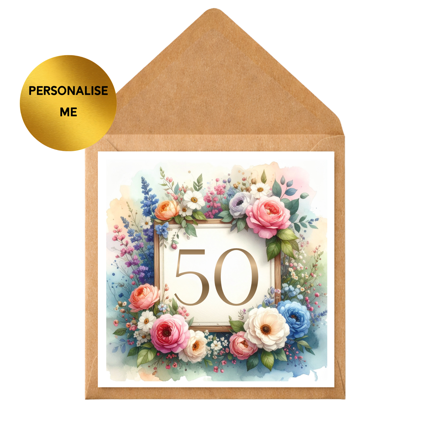 Personalised Milestone Birthday Card Any Age 50 60 70 80 90 100 | Floral Watercolour Birthday Card | Custom Age | Elegant Birthday Card
