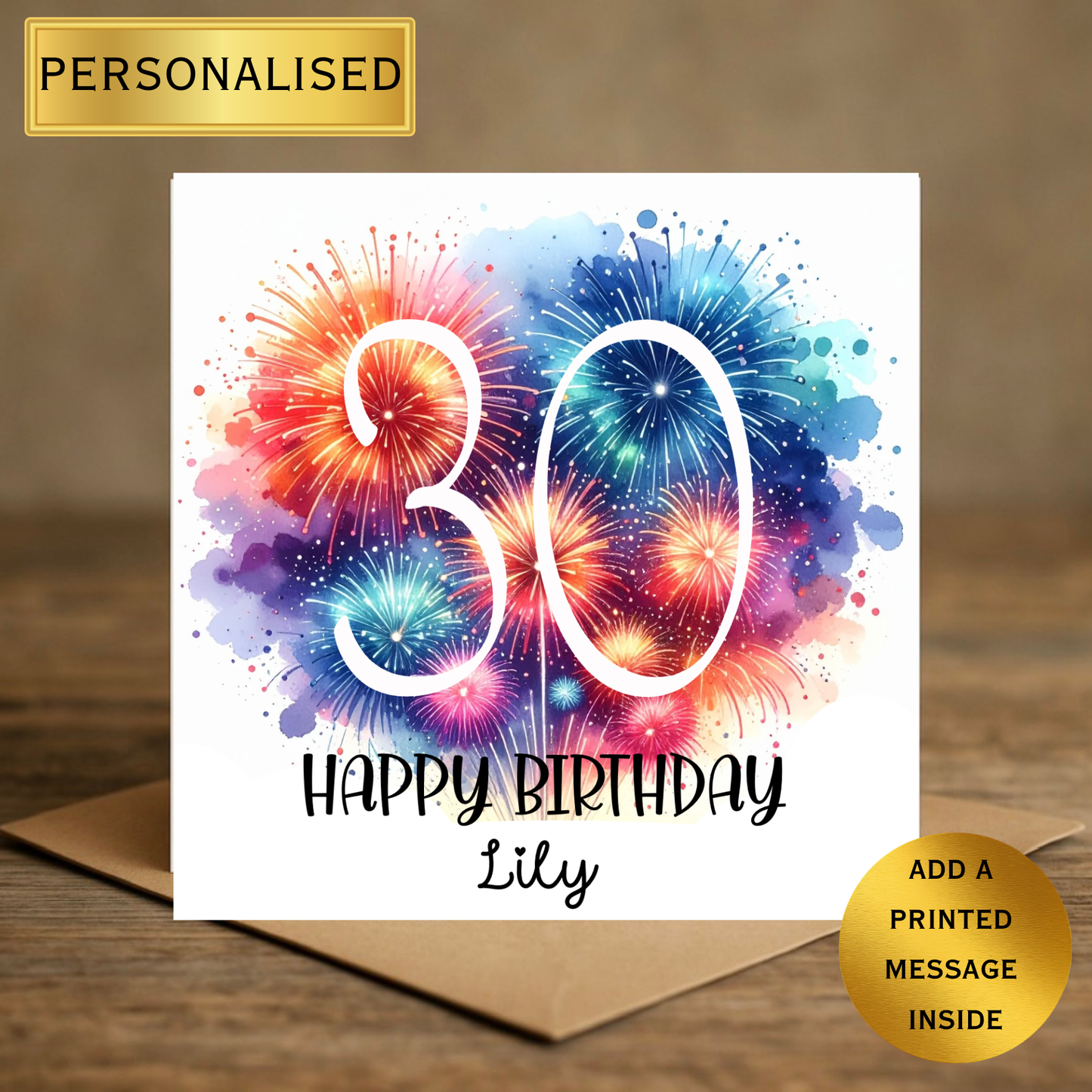 Personalised Milestone Birthday Card | Custom Milestone Age Birthday Card | Fireworks Birthday Card for Her or Him | Any Name Any Age