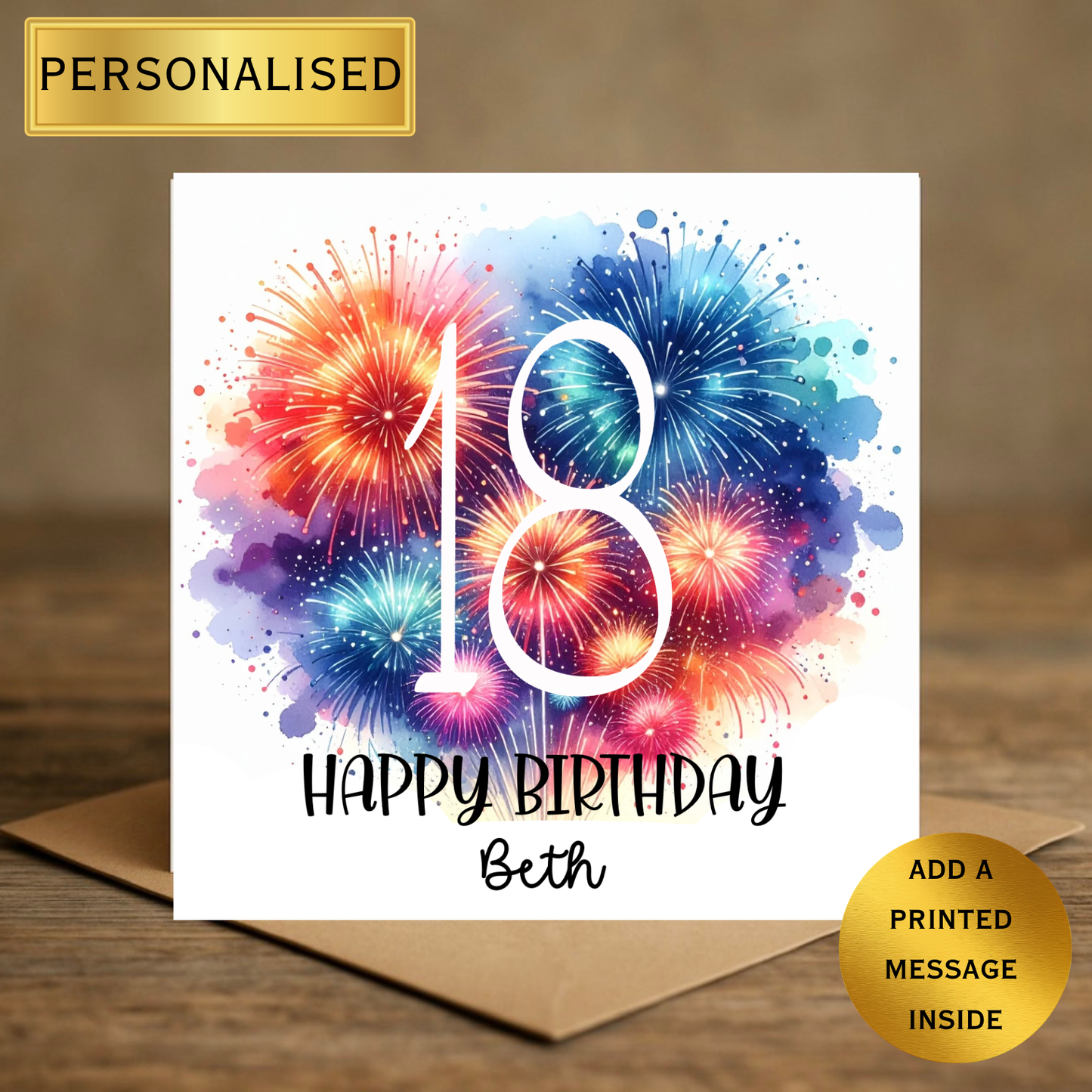 Personalised Milestone Birthday Card | Custom Milestone Age Birthday Card | Fireworks Birthday Card for Her or Him | Any Name Any Age