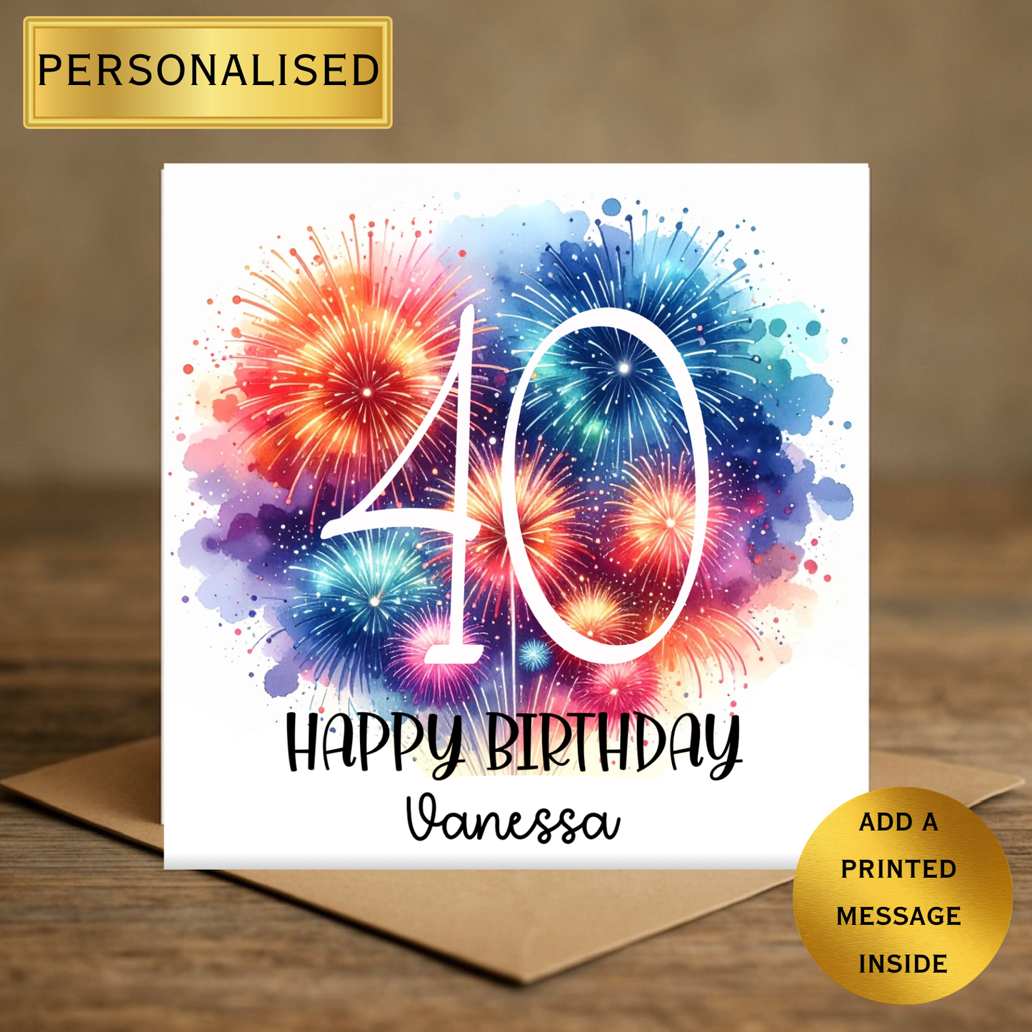 Personalised Milestone Birthday Card | Custom Milestone Age Birthday Card | Fireworks Birthday Card for Her or Him | Any Name Any Age
