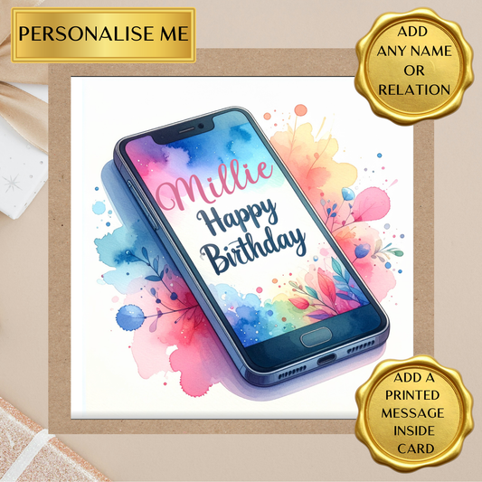Personalised Birthday Card for Any Name | Mobile Phone Text Message Style | Custom Relation | Printed Message Option