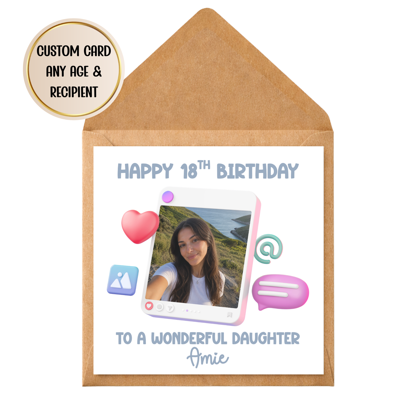 Personalised Social Media Birthday Card for Daughter | Custom Photo Birthday Card | Teen Girl 16th 18th 21st Birthday Card | Any Age