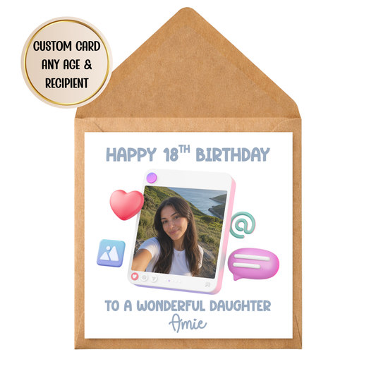 Personalised Social Media Birthday Card for Daughter | Custom Photo Birthday Card | Teen Girl 16th 18th 21st Birthday Card | Any Age