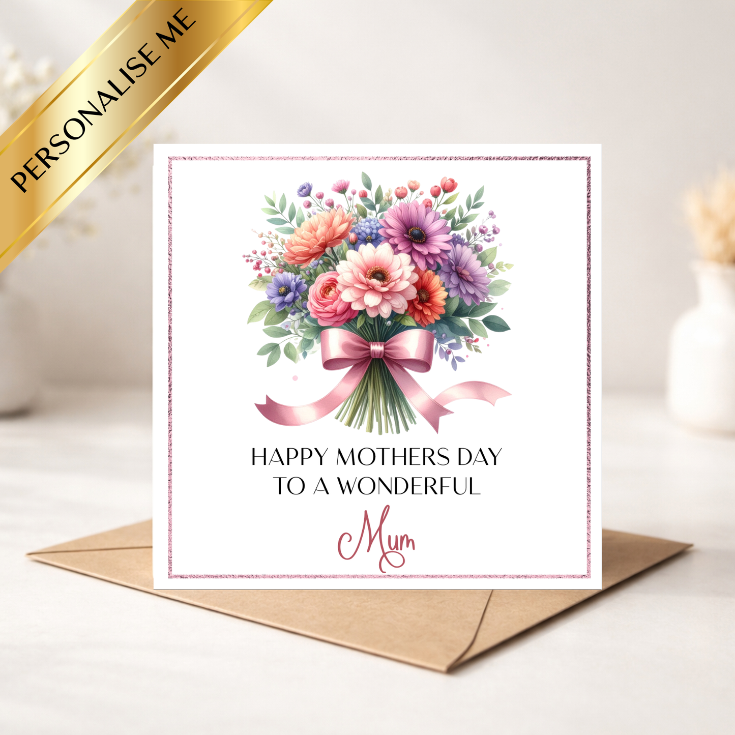Personalised Mothers Day Card for Mum, Floral Bouquet Mothers Day Card, Custom Mum Card, Pretty Flower Mothers Day Card UK