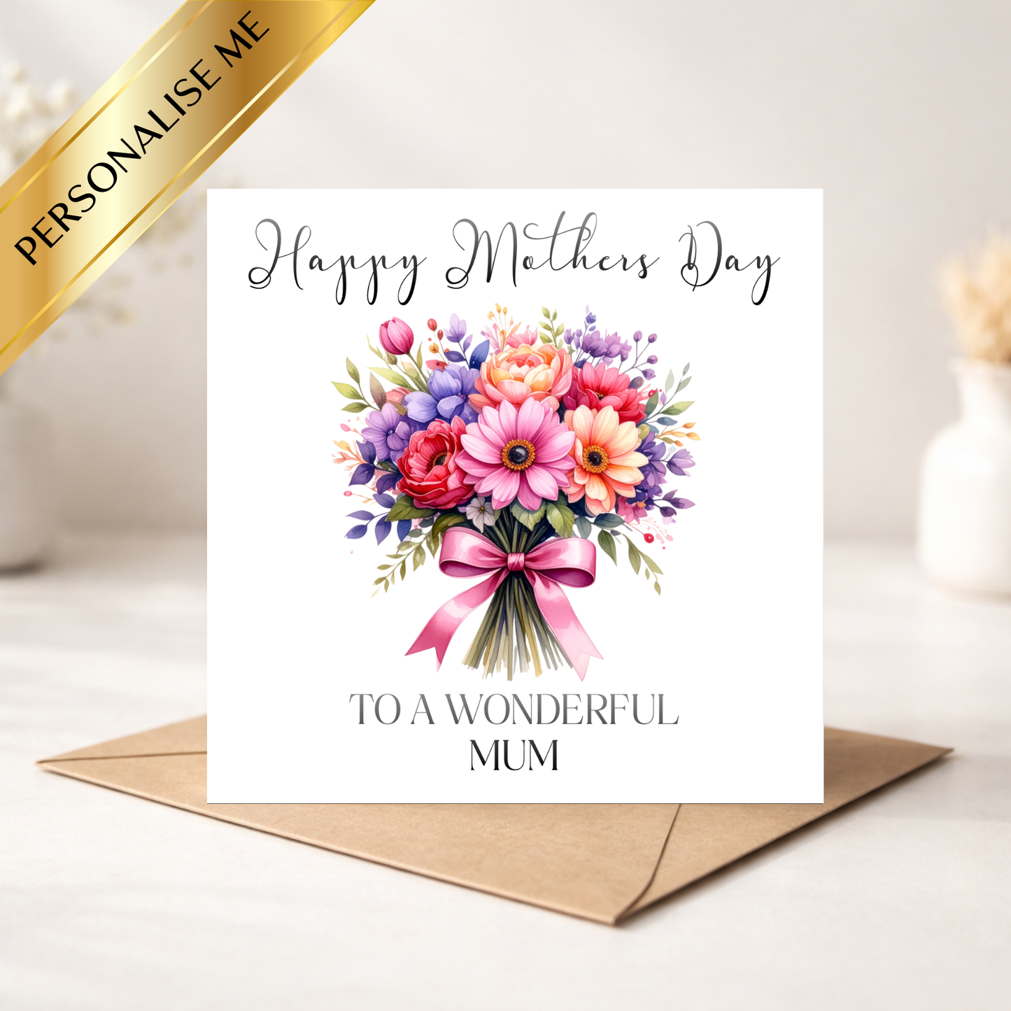 Personalised Mothers Day Card Mum, Happy Mothers Day Card, Floral Mum Card, Custom Mothers Day Card, Pretty Flower Bouquet Card for Mum