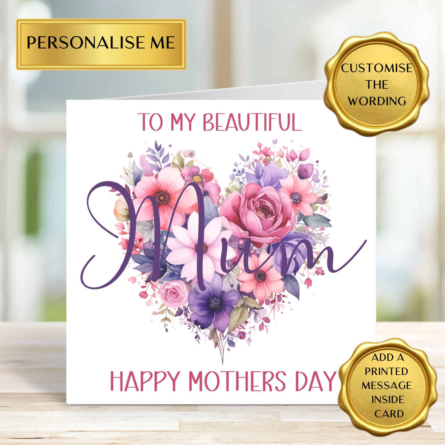 Elegant Floral Heart Personalised Mother’s Day Card