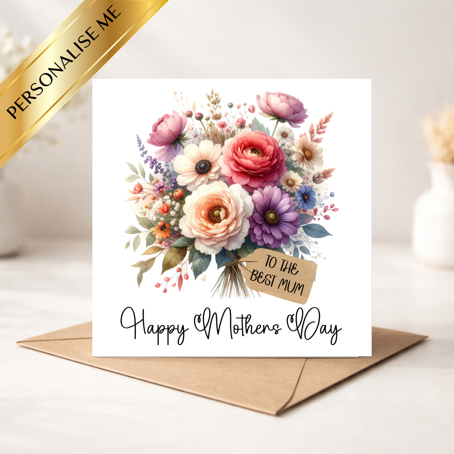 Personalised Mothers Day Card, Floral Mum Card, Happy Mothers Day Card, Custom Mum Gift Card, To The Best Mum Card, From Daughter Son