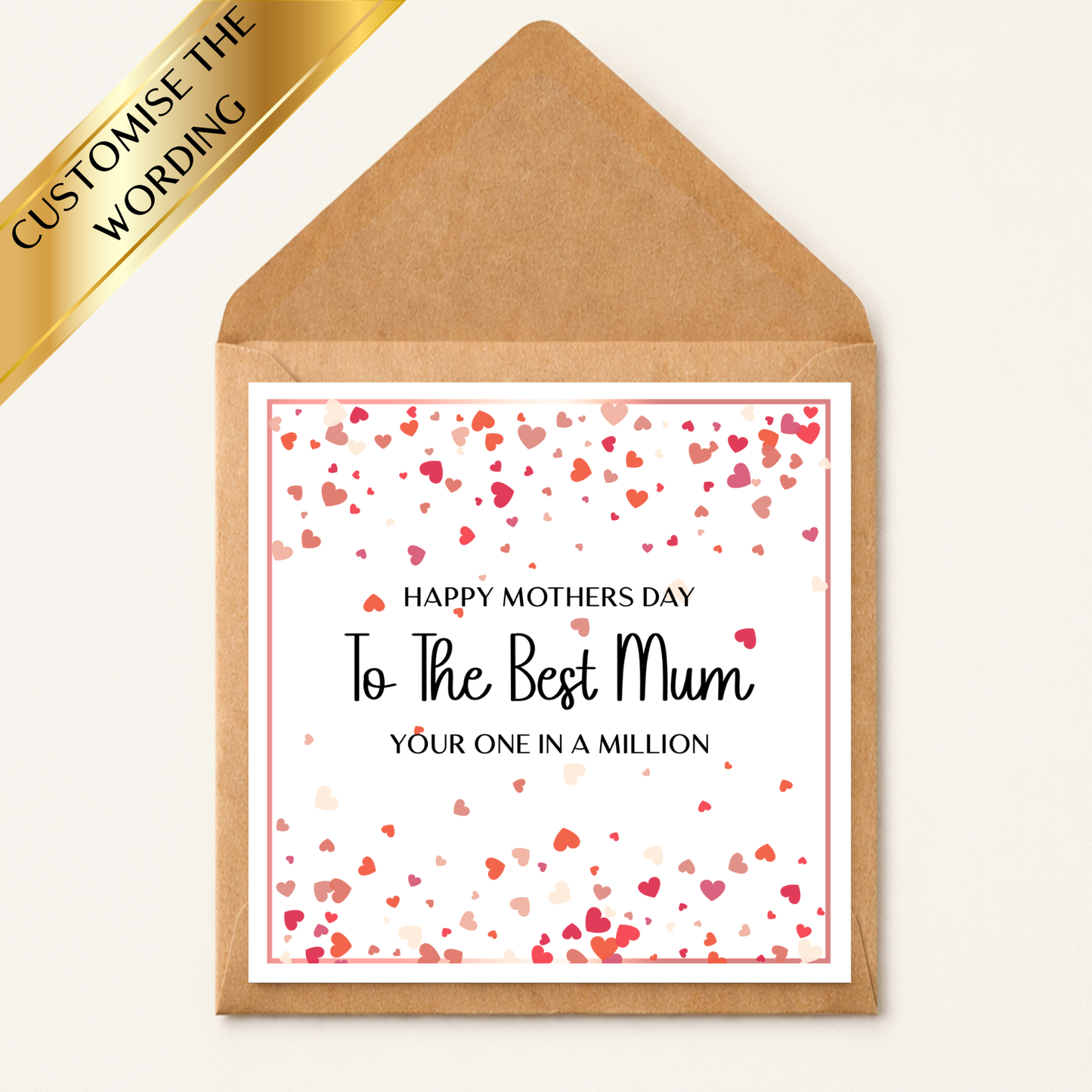 Personalised Mothers Day Card for Mum, Best Mum Ever Card, Happy Mothers Day Card, Custom Message Card, Mum One in a Million