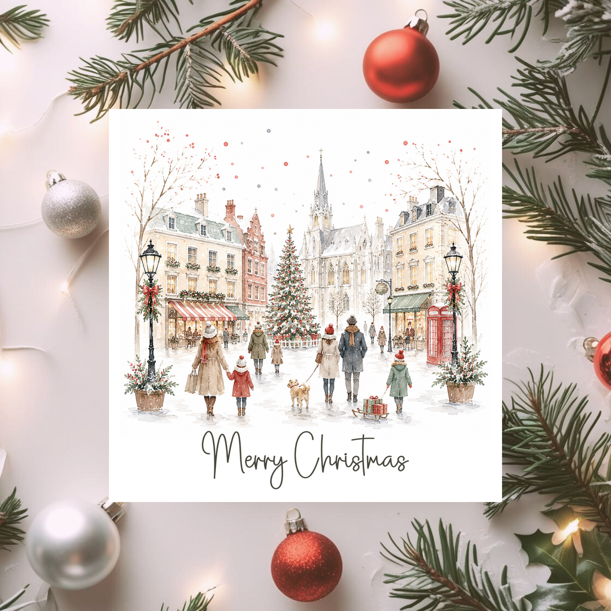Pack of 5 Christmas Cards, Watercolour Christmas Card Set, Festive Winter Scene Cards, Traditional Xmas Cards, Christmas Card Multipack
