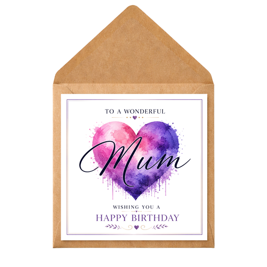 Personalised Mum Birthday Card | Watercolour Heart Birthday Card for Mum | Custom Name Birthday Card | Mum Birthday Card