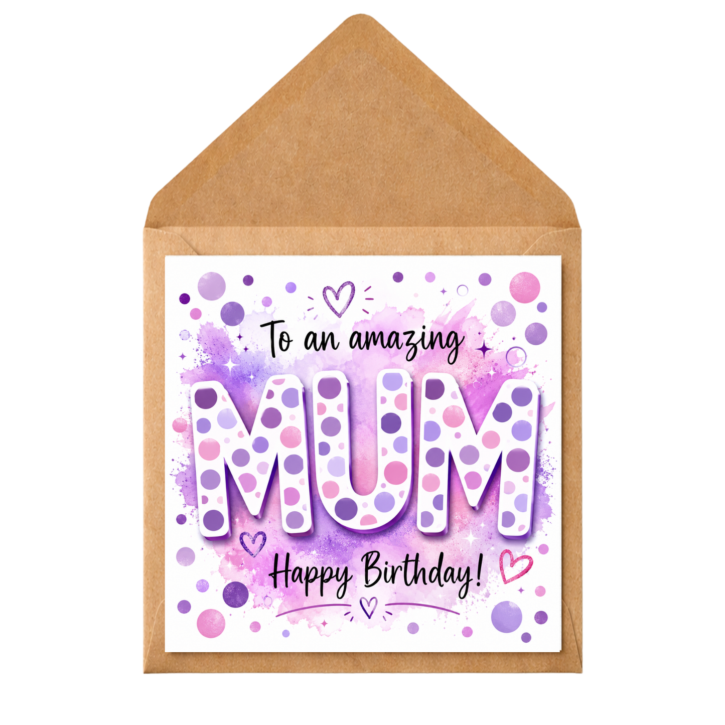 Personalised Mum Birthday Card – To an Amazing Mum – Pretty Pink & Purple Polka Dot Design – Handmade Greeting Card