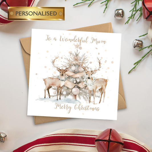 Personalised Christmas Card – Mum, Dad, Friend any Relation | Custom Festive Reindeer Christmas Card | Holiday Greeting Card with Envelope