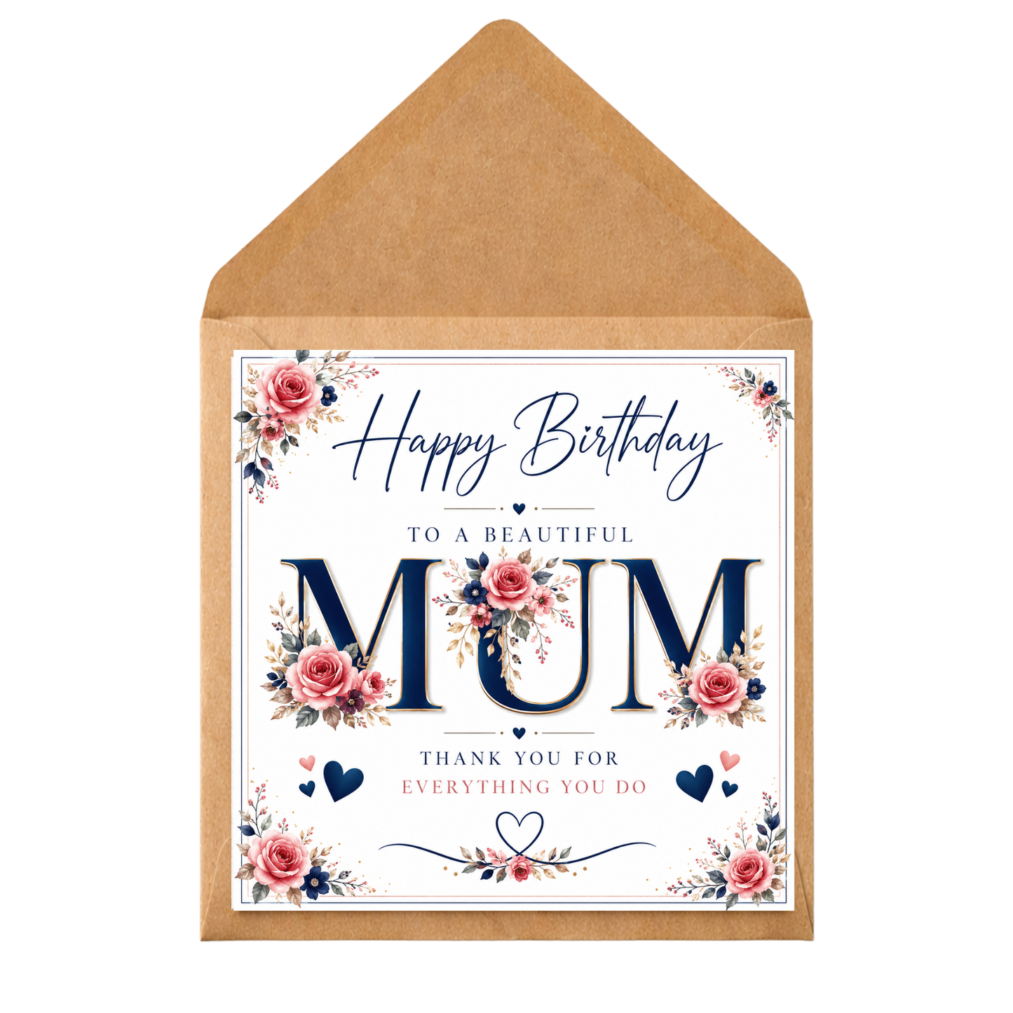 Personalised Blue Floral Birthday Card for Mum: Handmade Keepsake