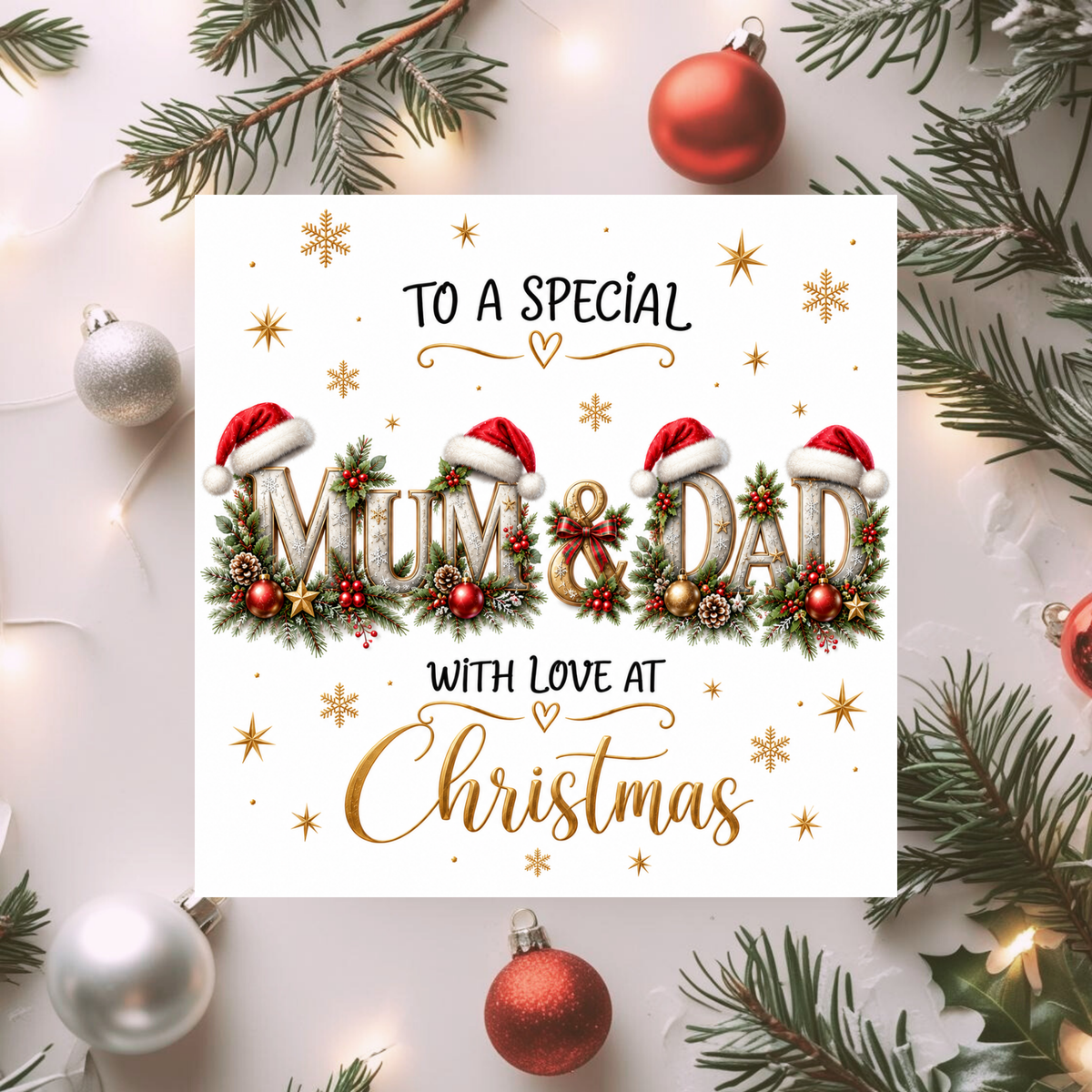 Mum and Dad Christmas Card, Parents Xmas Card, Special Mum & Dad Card, With Love at Christmas, Traditional Festive Greeting Card