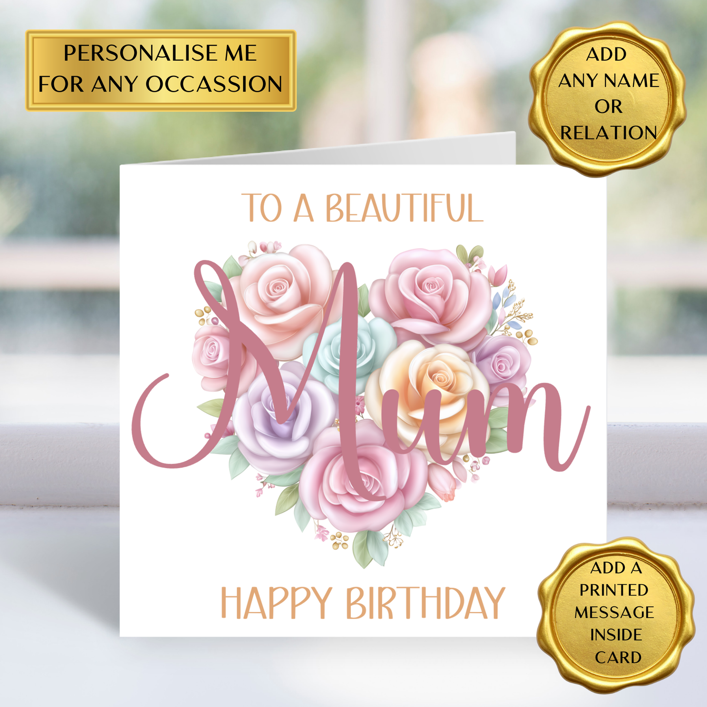 Personalised Mum Birthday Card • Floral Birthday Card for Mum • Any Relation • Add Name • Printed Inside Message • Custom Birthday Card