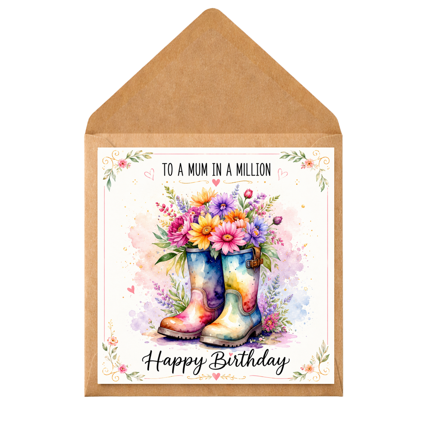 Personalised Mum Birthday Card – To A Mum In A Million – Floral Wellies Card – Mum Birthday Card – Custom Mum Card – Mother Birthday Card
