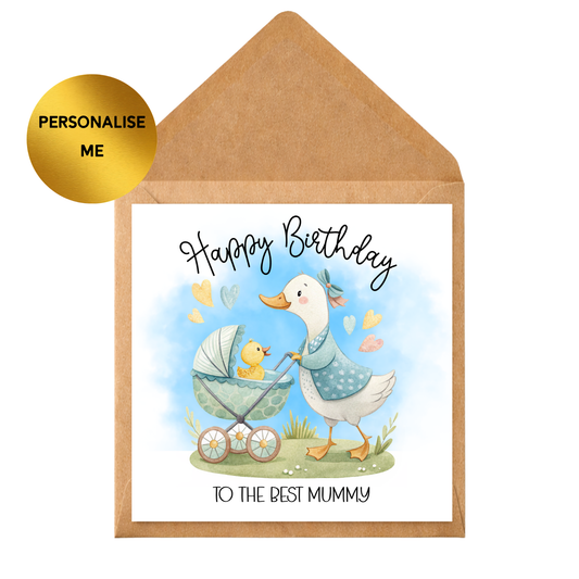 Personalised Mummy Birthday Card, Cute Duck Mum & Baby Card, Happy Birthday Mum, From Child Card, Mum Birthday Card, Cute Animal Card
