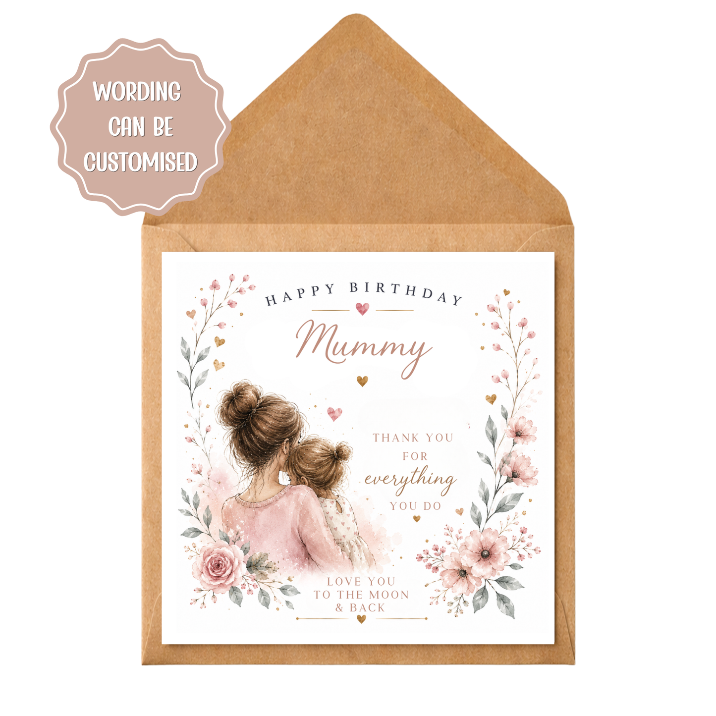 Personalised Mummy Birthday Card | Custom Mum Birthday Card | Floral Mother & Daughter Card | Mum Birthday Gift | Any Relation