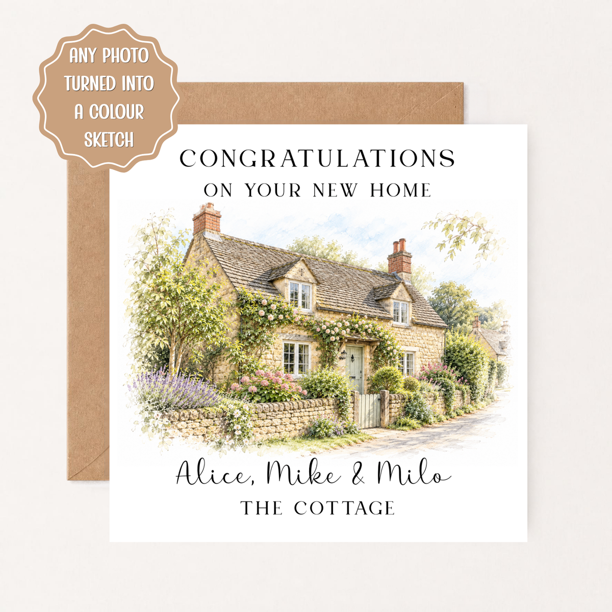 Personalised New Home Card, Custom House Portrait from Photo, Colour Sketch Moving House Card, First Home Gift, New Homeowner Keepsake