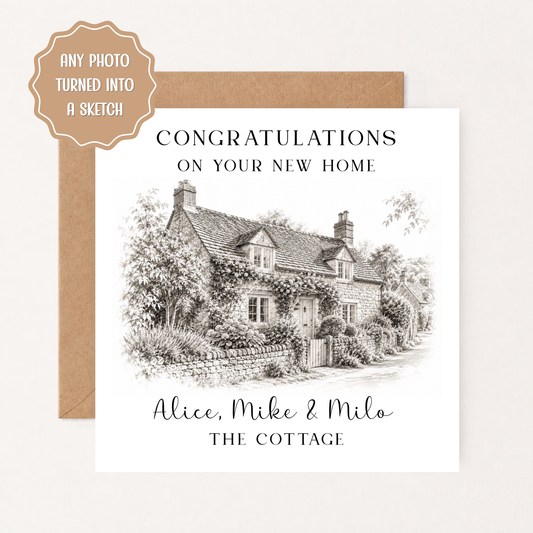Personalised New Home Card, House Sketch from Photo, Custom House Portrait Card, Moving House Card, First Home Gift