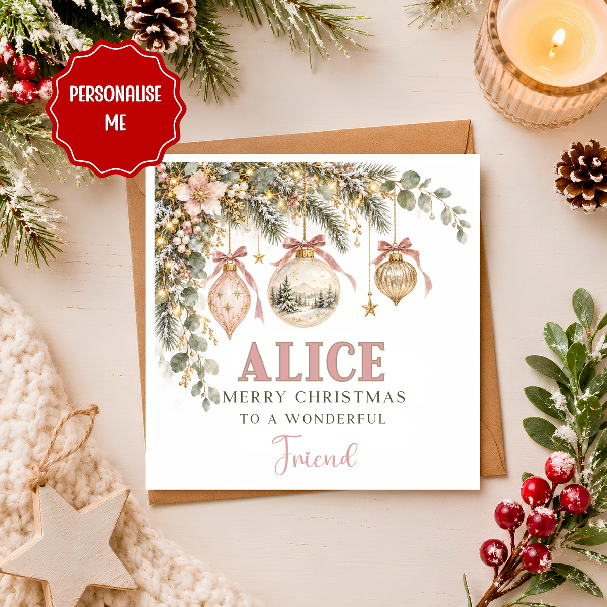 Personalised Friend Christmas Card, Custom Name Xmas Card for Friend, Best Friend Christmas Card, Elegant Personalised Christmas Card