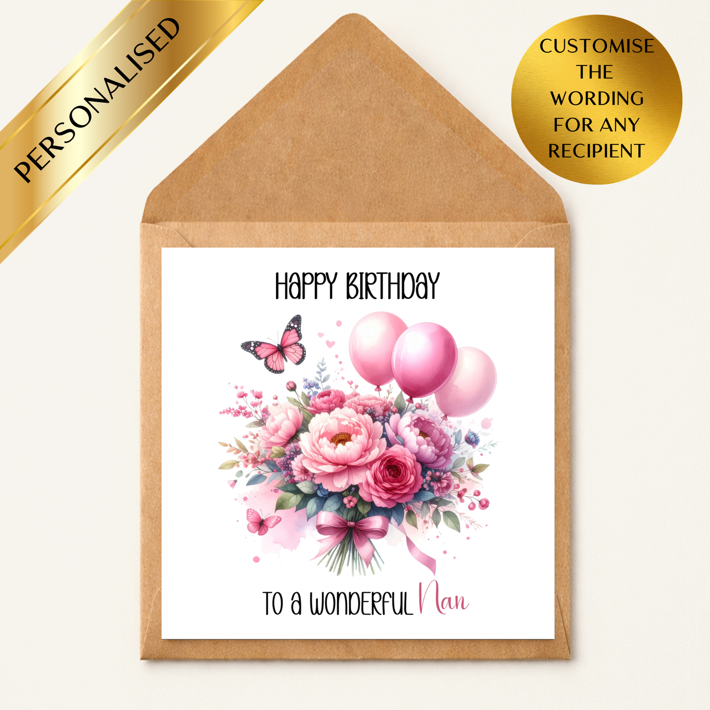 Personalised Nan Birthday Card, Grandma Birthday Card, Floral Birthday Card for Nan, Custom Grandmother Birthday Card, Pretty Flower Card