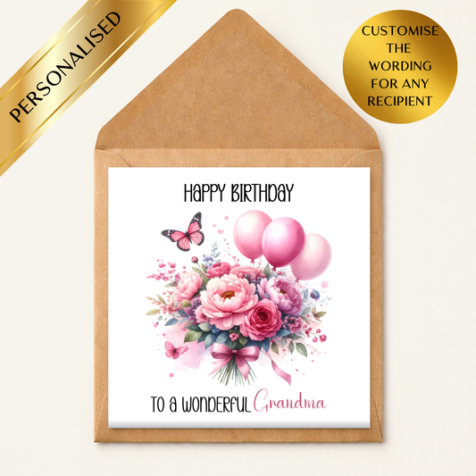 Personalised Nan Birthday Card, Grandma Birthday Card, Floral Birthday Card for Nan, Custom Grandmother Birthday Card, Pretty Flower Card