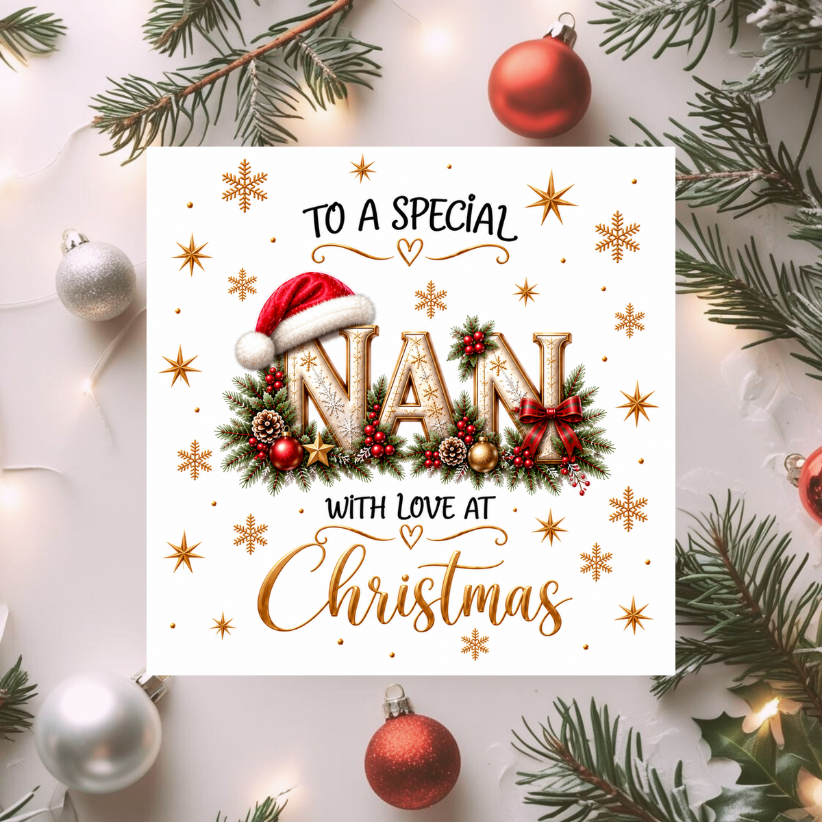 Nan Christmas Card, Special Nan Xmas Card, Christmas Card for Grandma, With Love at Christmas, Festive Card for Nan