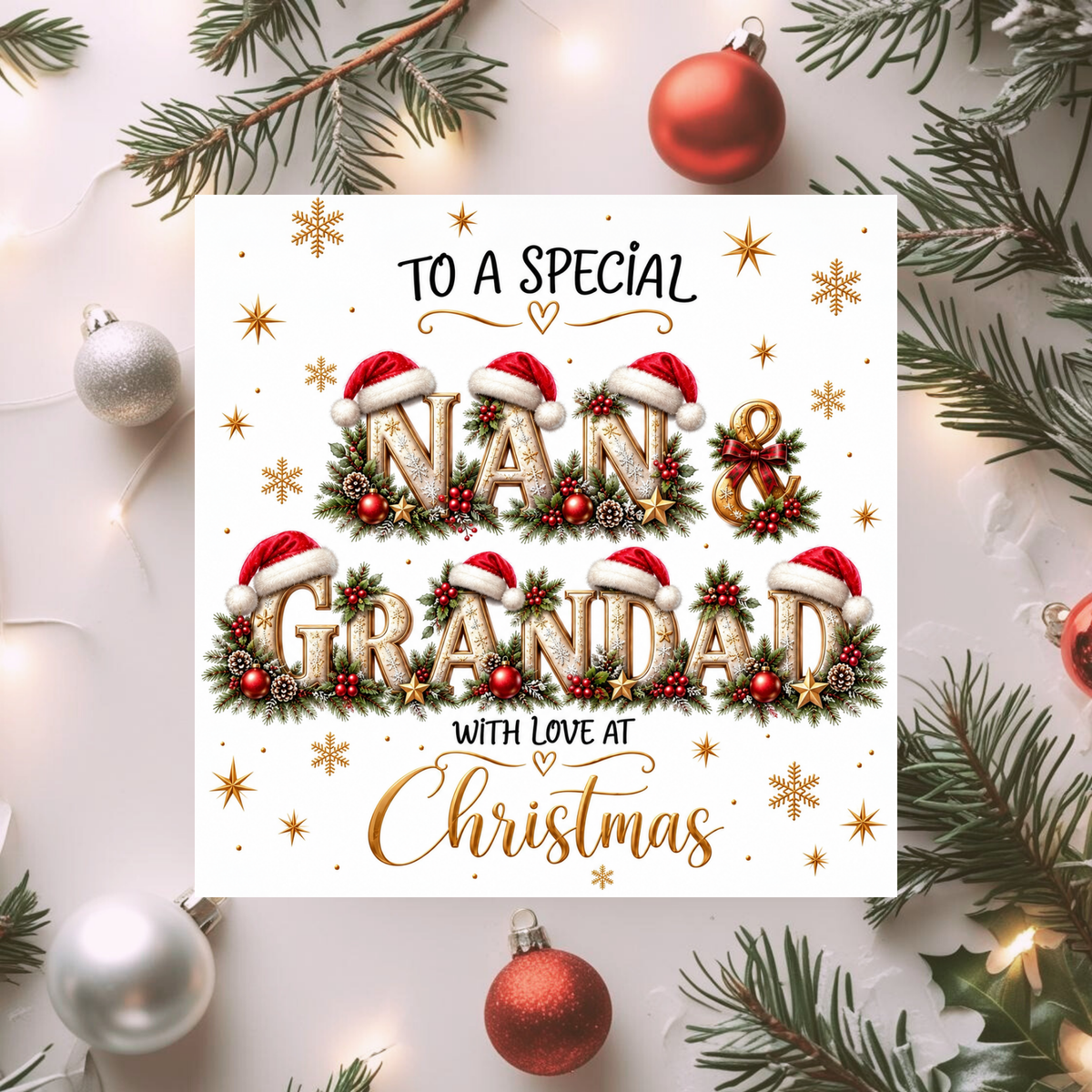 Nan and Grandad Christmas Card, Special Grandparents Xmas Card, Festive Card for Nan & Grandad, With Love at Christmas