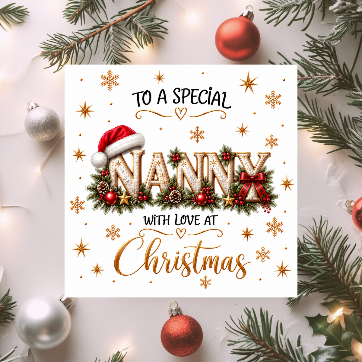 Nanny Christmas Card, Special Nanny Xmas Card, Christmas Card for Grandma, With Love at Christmas, Festive Grandmother Card