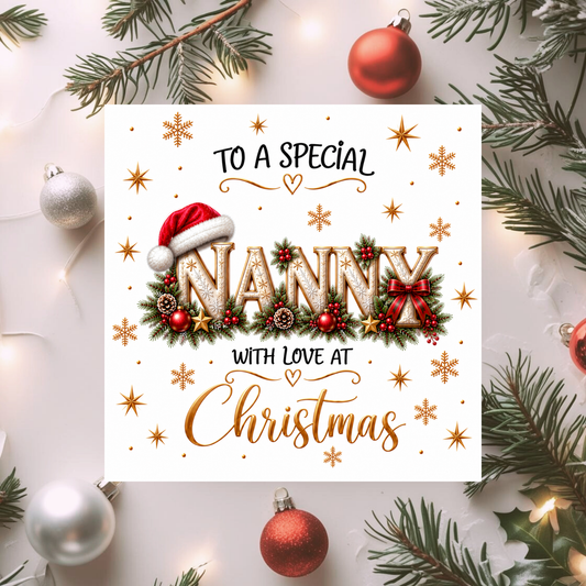 Nanny Christmas Card, Special Nanny Xmas Card, Christmas Card for Grandma, With Love at Christmas, Festive Grandmother Card