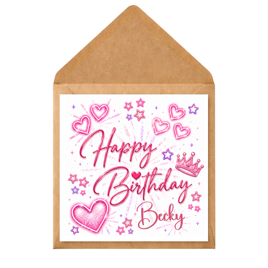 Personalised Neon Pink Birthday Card – Bright Colourful Greeting Card – Fun Bold Celebration Card – Modern Birthday Card