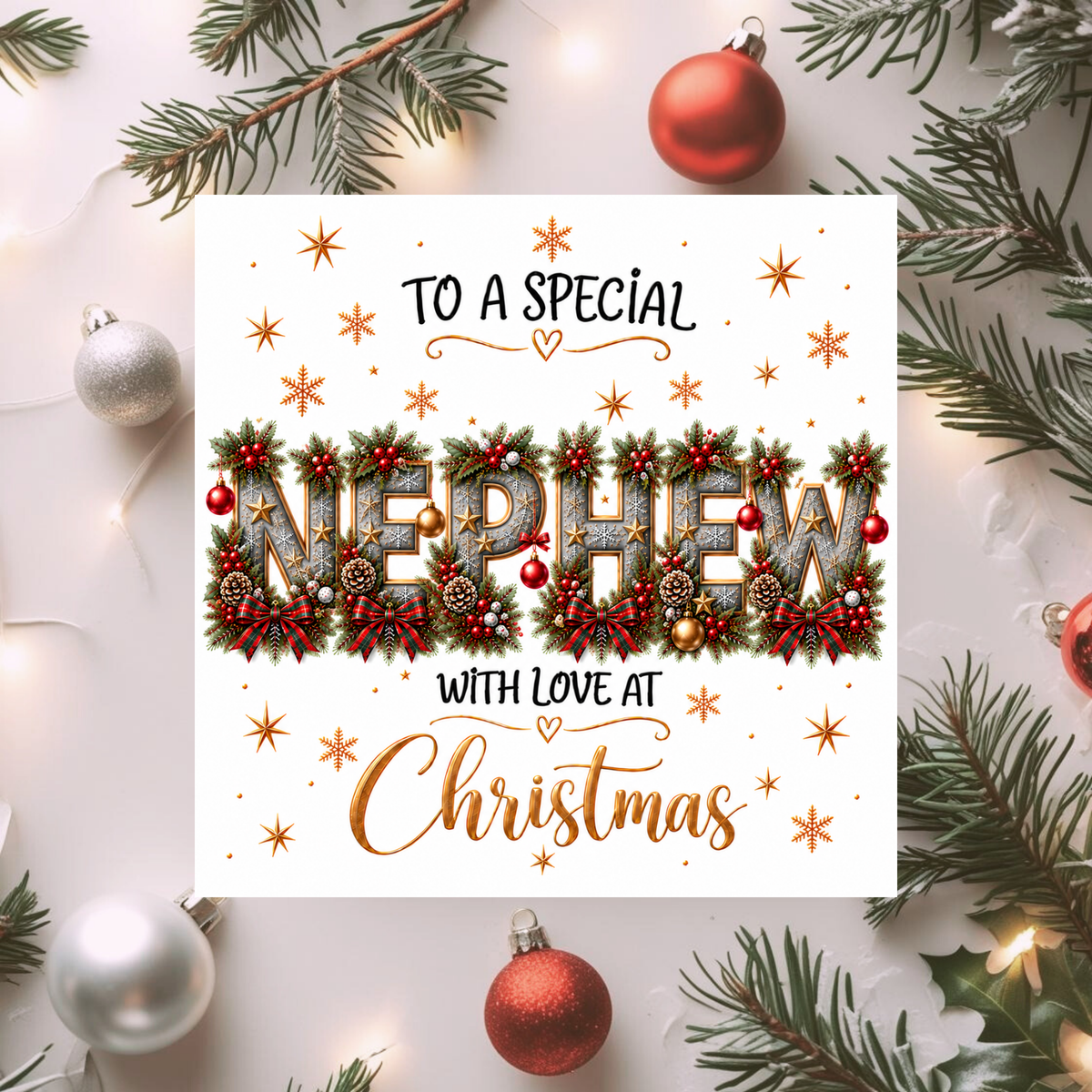 Nephew Christmas Card, Special Nephew Xmas Card, Christmas Card for Nephew, With Love at Christmas, Traditional Festive Greeting Card