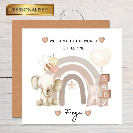 Personalised New Baby Card – Welcome to the World Little One – Baby Girl or Boy Greeting Card – Custom Name Card