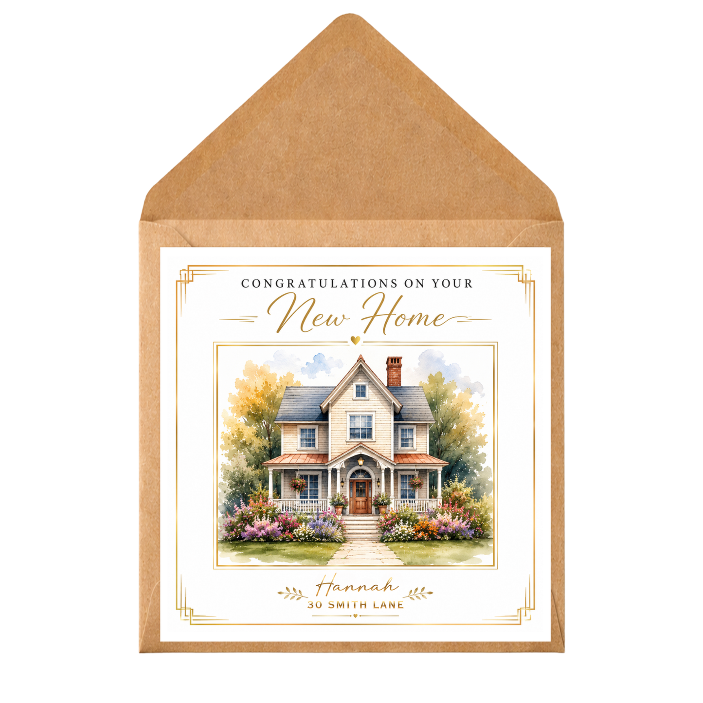 Personalised New Home Card | Custom Name & Address | New Homeowner Gift | Watercolour House Card | Moving Home Greeting Card