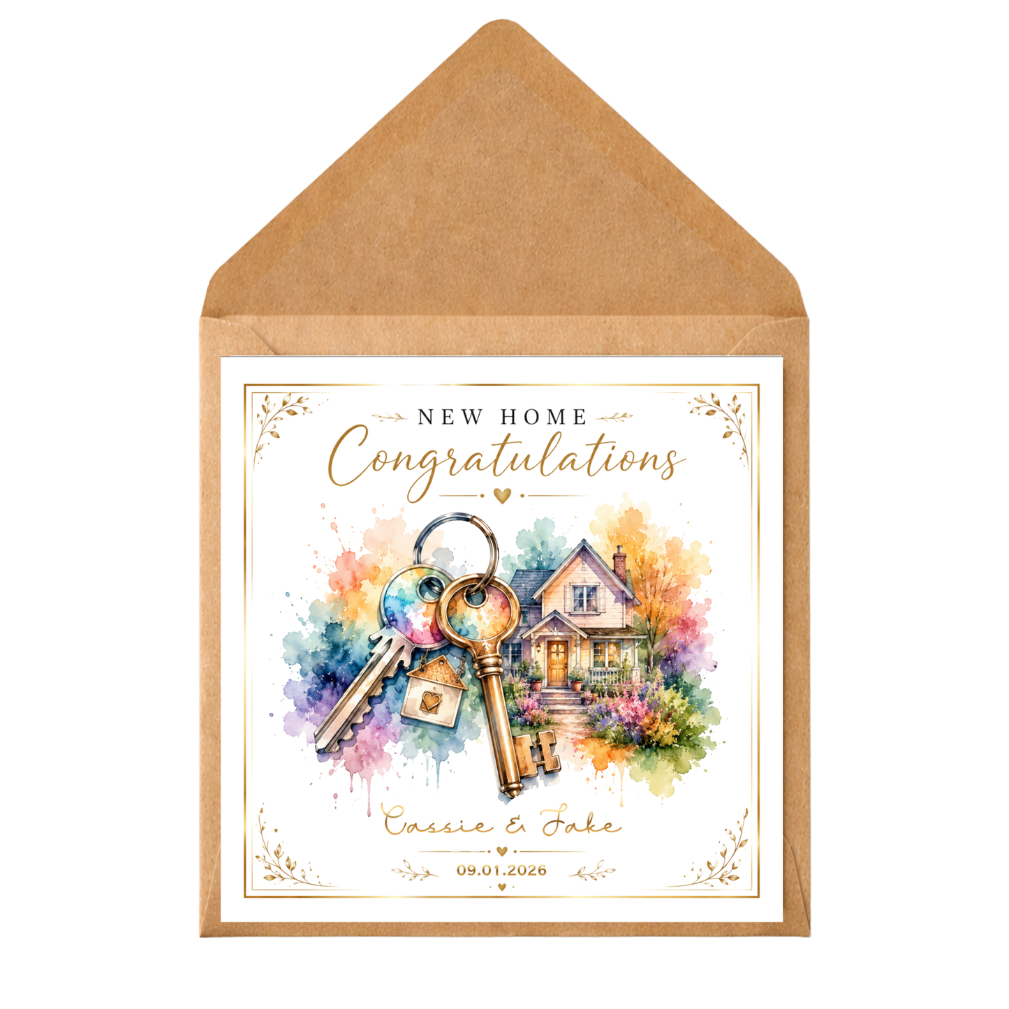 Personalised New Home Card – Congratulations on Your New Home – Housewarming Card – Custom Names & Date