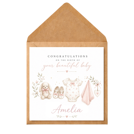 Personalised New Baby Girl Card | Congratulations on Your Beautiful Baby | Custom Baby Name Card | Newborn Congratulations Card