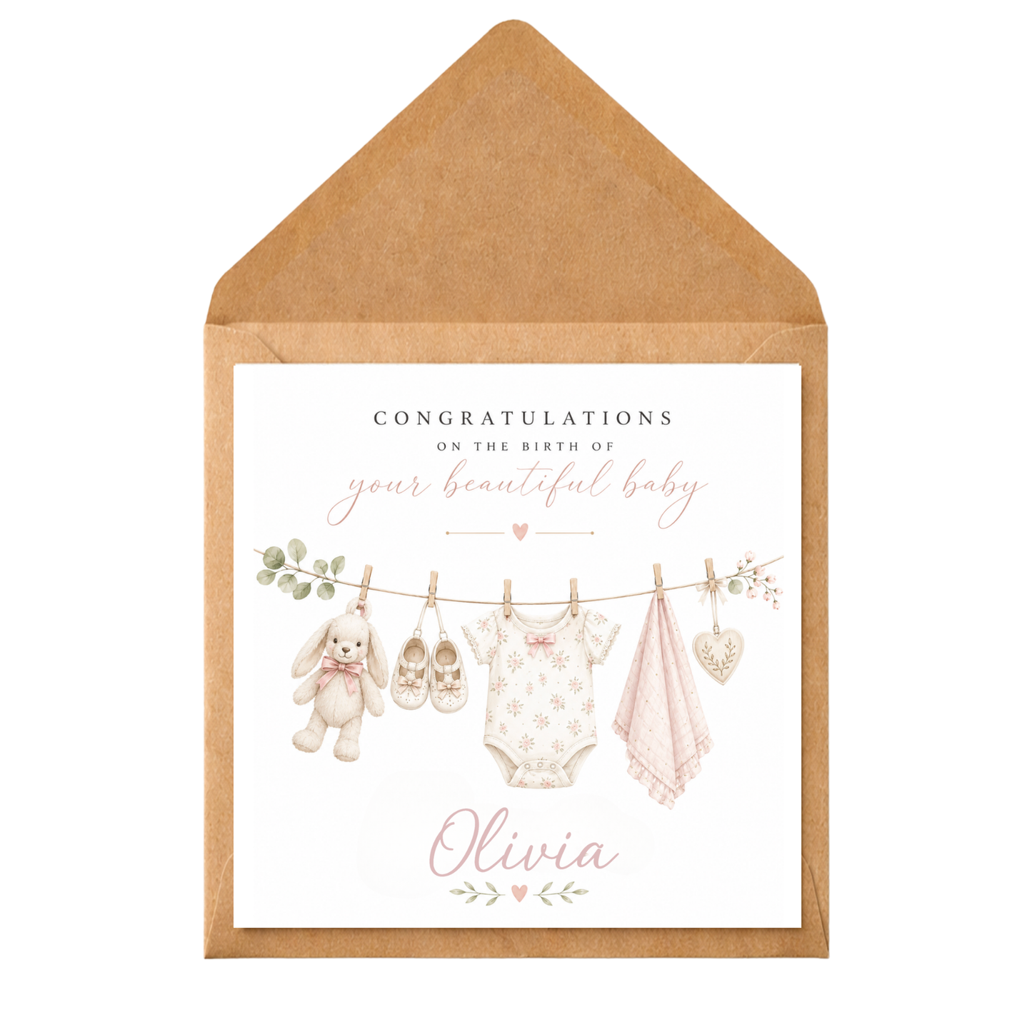 Personalised New Baby Girl Card | Congratulations on Your Beautiful Baby | Custom Baby Name Card | Newborn Congratulations Card