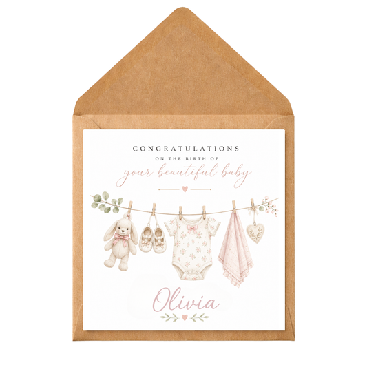 Personalised New Baby Girl Card | Congratulations on Your Beautiful Baby | Custom Baby Name Card | Newborn Congratulations Card