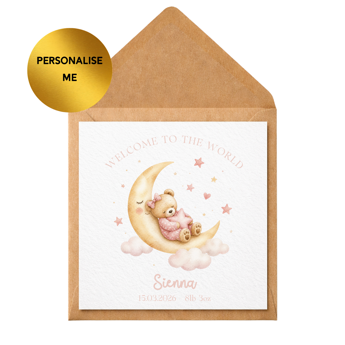 Personalised New Baby Girl Card | Custom Baby Name & Birth Details Card | Luxury Newborn Keepsake Card | Welcome to the World Baby Girl