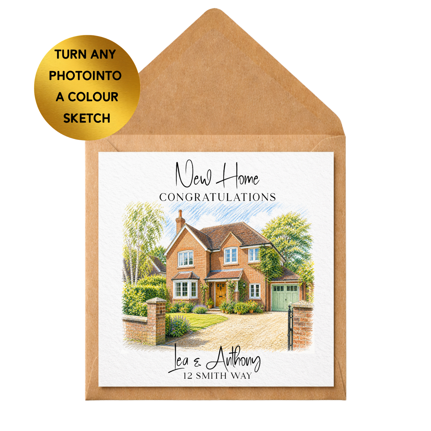 Personalised New Home Card | Custom Colour Sketch House Portrait