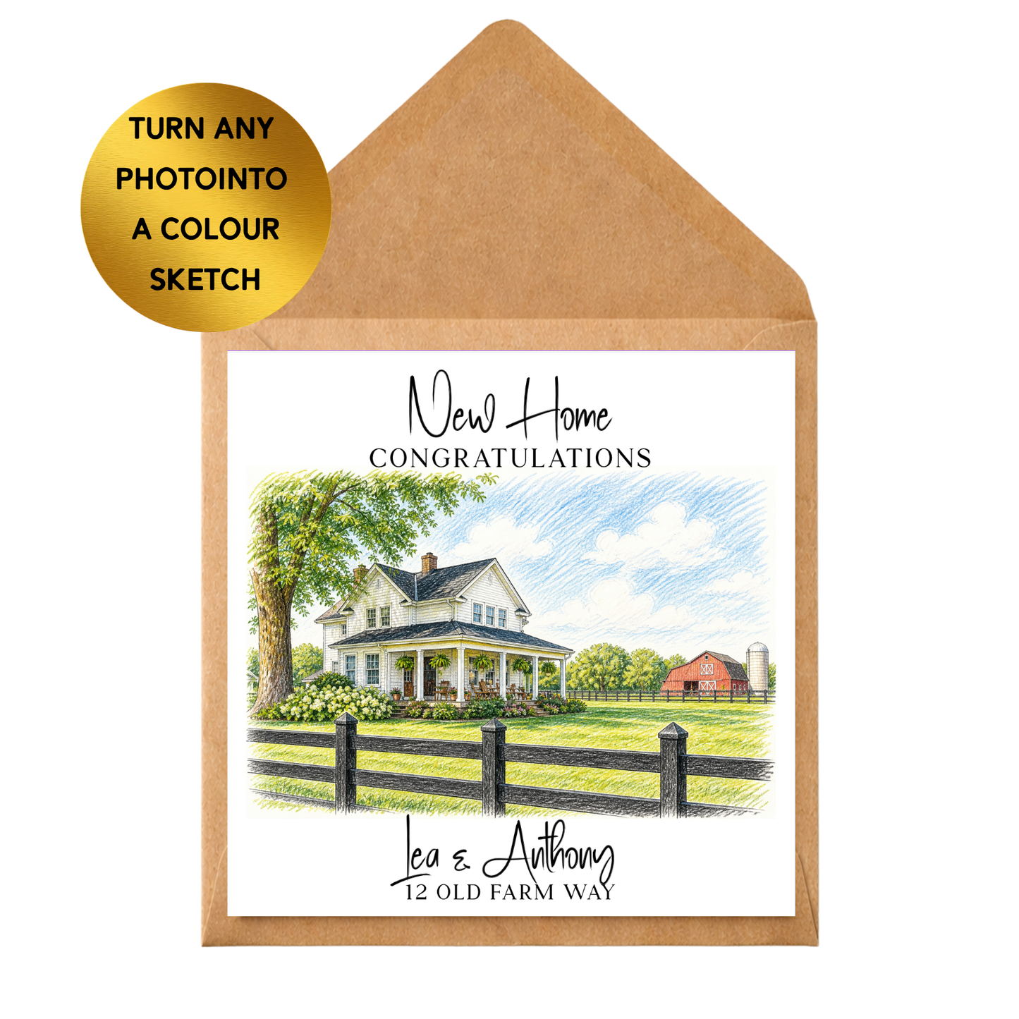 Personalised New Home Card | Custom Colour Sketch House Portrait