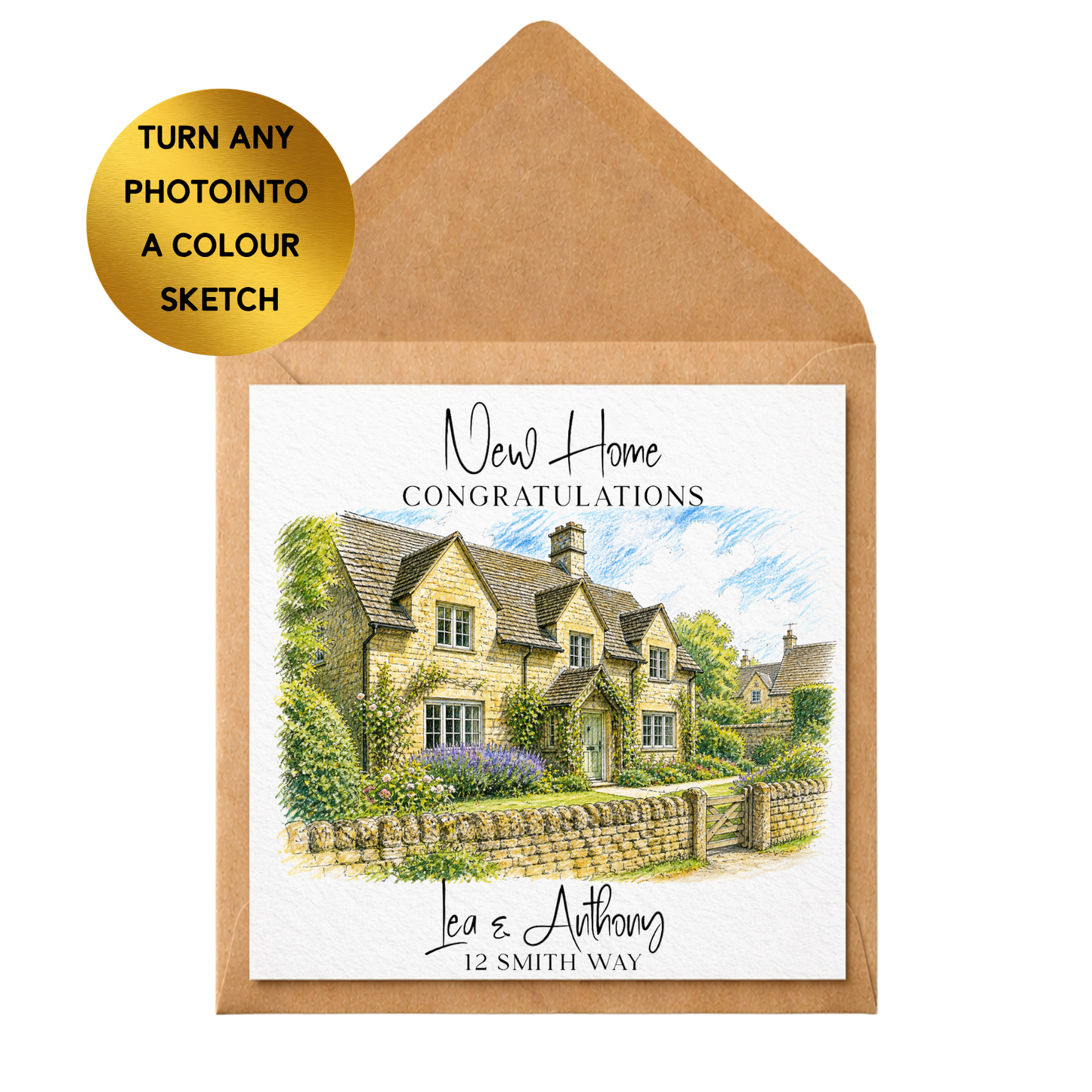 Personalised New Home Card | Custom Colour Sketch House Portrait