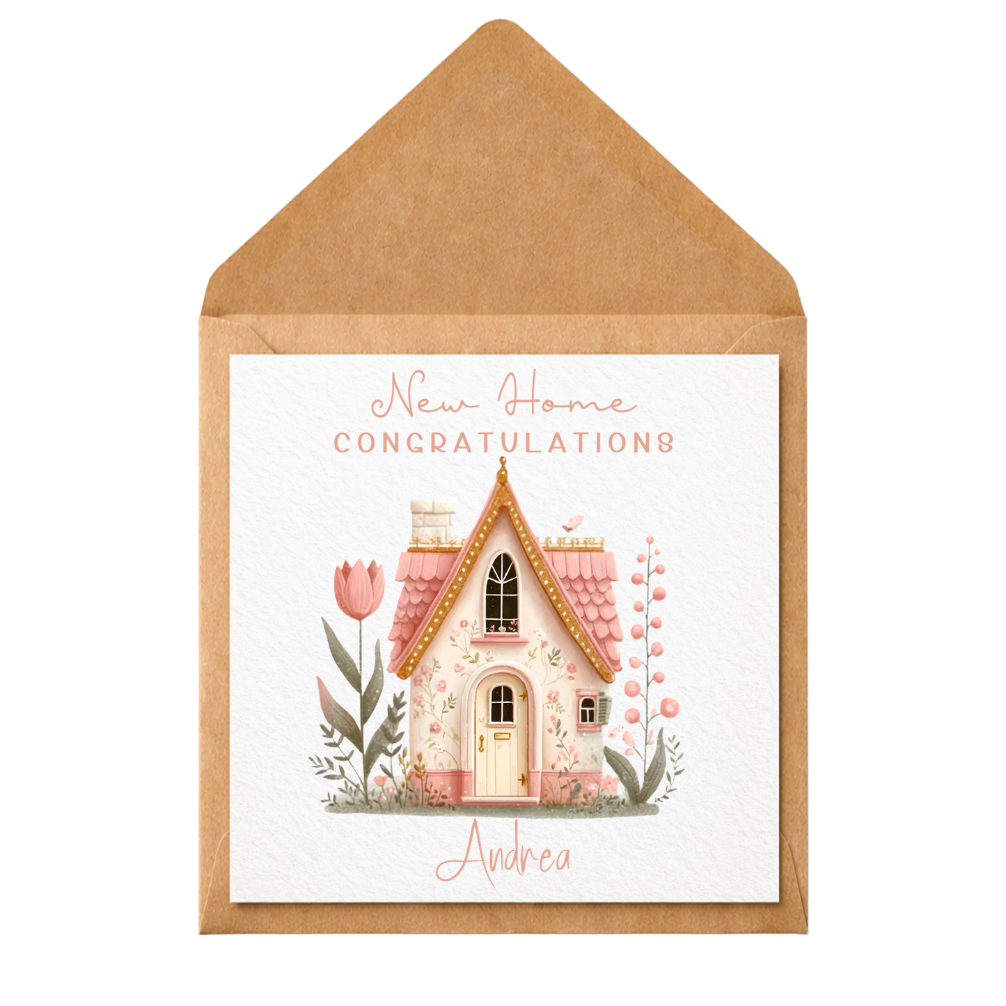 Cute Pink House Congratulations Card, Housewarming Greeting Card, New House Gift