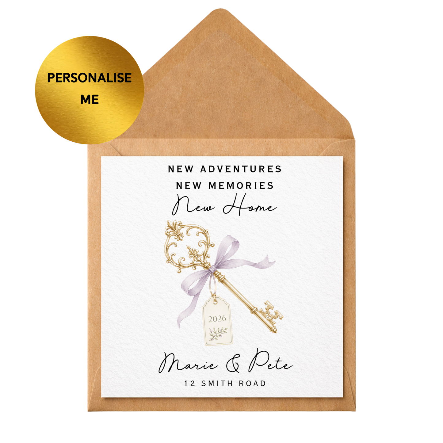 Personalised New Home Card with Gold Key | Luxury Housewarming Card | Custom New Address Keepsake Card